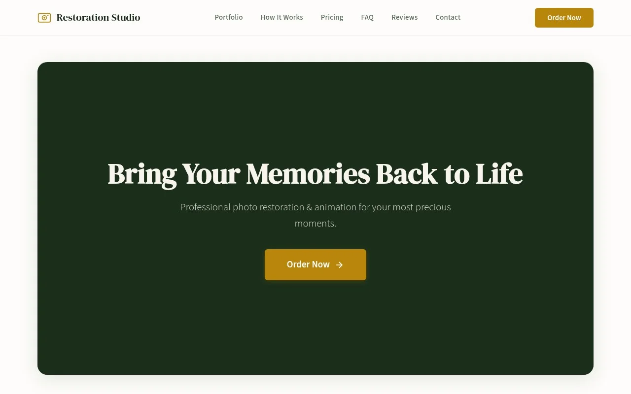 Old Photo Repair Studio — photo restoration service landing page