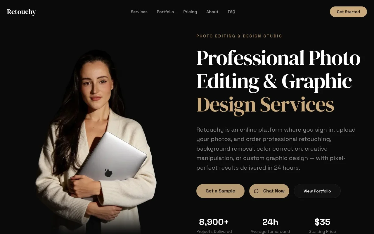 Retouchy Studio — professional photo retouching platform homepage